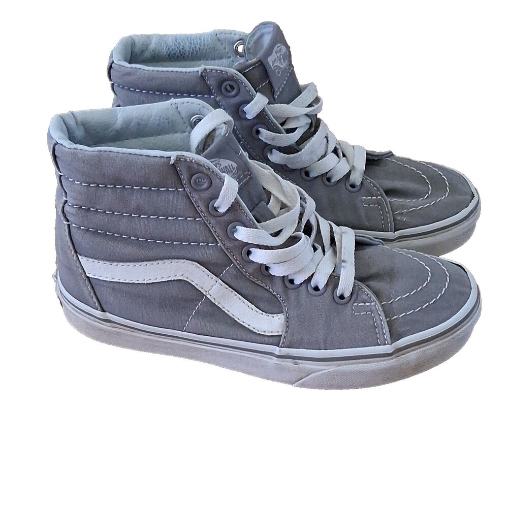 VANS Sk8-Hi Sneakers Shoes Gray White Womens 5.5 Mens 4 Retro Classic Lace up